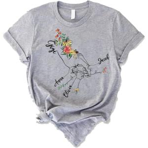 NAZENTI Personalized Grandma Gifts, Grandma Childs Hands Flower Mother’s Day, Valentine’s Day, Valentines Gift Grandma Shirt(Gigi)