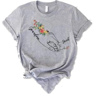 NAZENTI Personalized Grandma Gifts, Grandma Childs Hands Flower Mother’s Day, Valentine’s Day, Valentines Gift Grandma Shirt(Grandma)