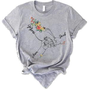NAZENTI Personalized Grandma Gifts, Grandma Childs Hands Flower Mother’s Day, Valentine’s Day, Valentines Gift Grandma Shirt(Mimi)