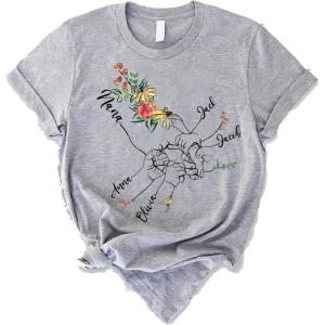 NAZENTI Personalized Grandma Gifts, Grandma Childs Hands Flower Mother’s Day, Valentine’s Day, Valentines Gift Grandma Shirt(Nana)
