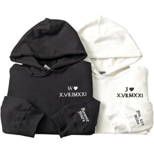 NAZENTI Custom Embroidered Roman Numeral Hoodie, Personalized Couples Hoodies, Matching Couples Gifts, Gift for Boyfriend Girlfriend, Couples Sweatshirt, Valentines Day