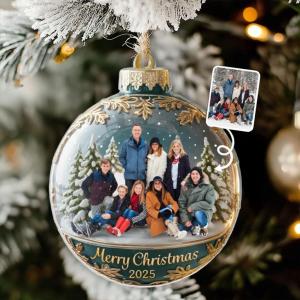 Personalized Pet Memorial Snow Globe 3D Photo Ornament 2025, Custom Acrylic Christmas Ball with Pet Picture and Text, Dog Memorial Lover Tree Decor, Unique Sympathy Xmas Gift for Dog, Cat, Mom, Dad(#04)