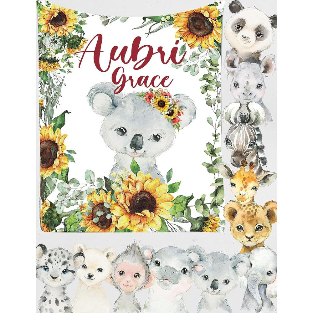 imageNAZENTI Baby Blanket Girl Blanket Boy Blanket Elephant Sunflower Blanket Animal Safari Baby Nursery Personalize Baby Blanket Twins Swaddle Name Blanket 30X40 50X60 60X80Koala