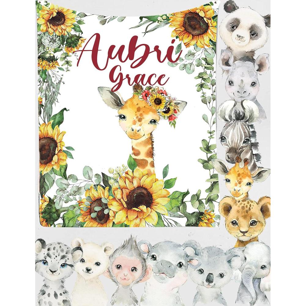 imageNAZENTI Baby Blanket Girl Blanket Boy Blanket Elephant Sunflower Blanket Animal Safari Baby Nursery Personalize Baby Blanket Twins Swaddle Name Blanket 30X40 50X60 60X80Giraffe