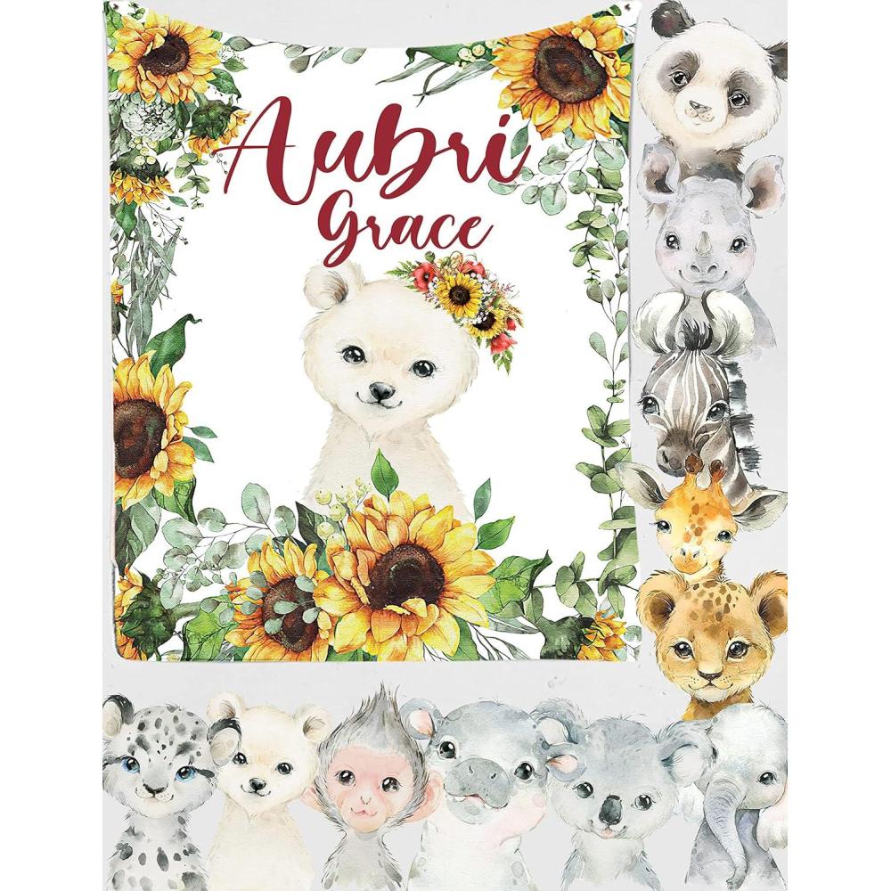 imageNAZENTI Baby Blanket Girl Blanket Boy Blanket Elephant Sunflower Blanket Animal Safari Baby Nursery Personalize Baby Blanket Twins Swaddle Name Blanket 30X40 50X60 60X80Polar Bear