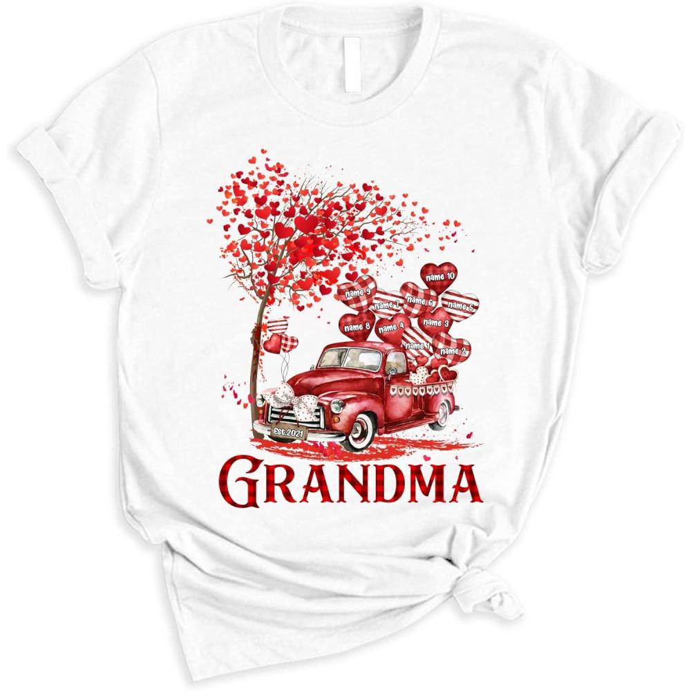 imagePersonalized Grandma Shirt  Love Grandma Truck TShirts for Women with Grandkids Names Womens Day Valentine Day Gift for Grandma Funny Grandma Birthday Shirt Casual Graphic Top Tees