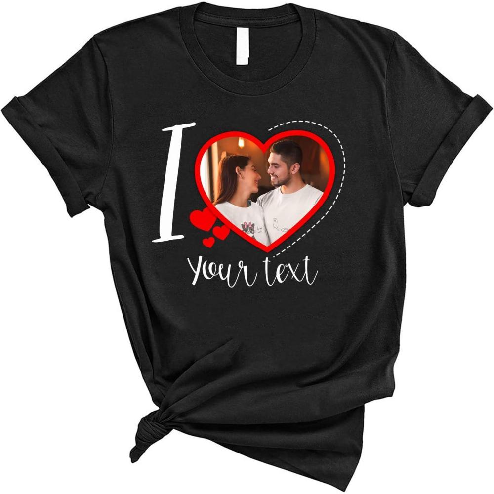 imagePersonalized Valentine Heart Shirt  I Love Boyfriend Girlfriend TShirt Funny Red with Lover Image Unisex Gift for Her and Him Couple Matching Gift Small5XLarge