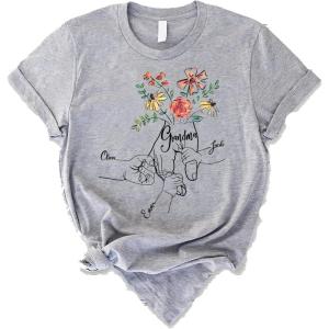 NAZENTI Personalized Grandma Shirt, Grandma Gifts, Flower Hands Grandkids Nana T-Shirt T-Shirt Main T-Shirt, Mother’s Day(Grandma)