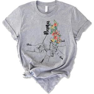 NAZENTI Personalized Grandma Shirt, Grandma Gifts, Flower Hands Grandkids Nana T-Shirt T-Shirt Main T-Shirt, Mother’s Day(Nana)
