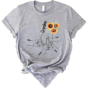 NAZENTI Personalized Grandma Shirt, Grandma Gifts, Hands Grandkids Grandma Sunflower, Grandma Gift T-Shirt, Mother’s Day(Grandma)