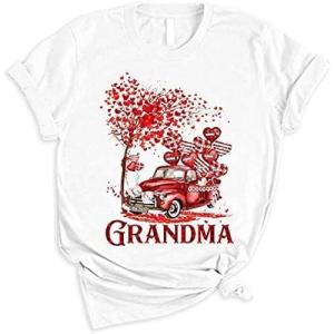 Personalized Grandma Shirts – Love Grandma Truck T-Shirts for Women with Grandkid’s Names, Women’s Day, Valentine Day Shirt for Grandma, Funny Grandma Birthday Shirt, Casual Graphic Top Tees