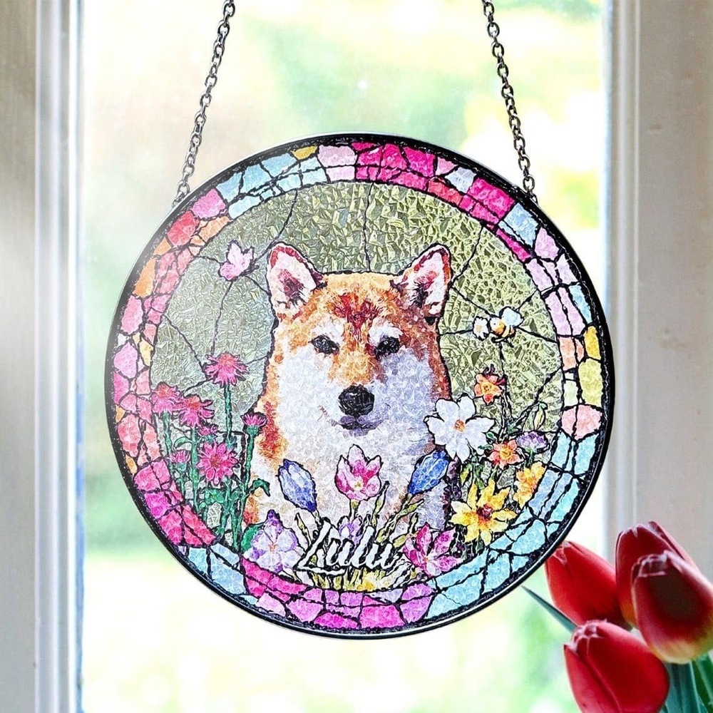image:imageCustom Dog Portrait Stained Glass Catcher Pet Memorial Stained Glass Photo Catcher Staineds Glass Dog Memorial Loss of Dogs Sympathy Gift Personalized Pet Loss Gifts 11Design 14