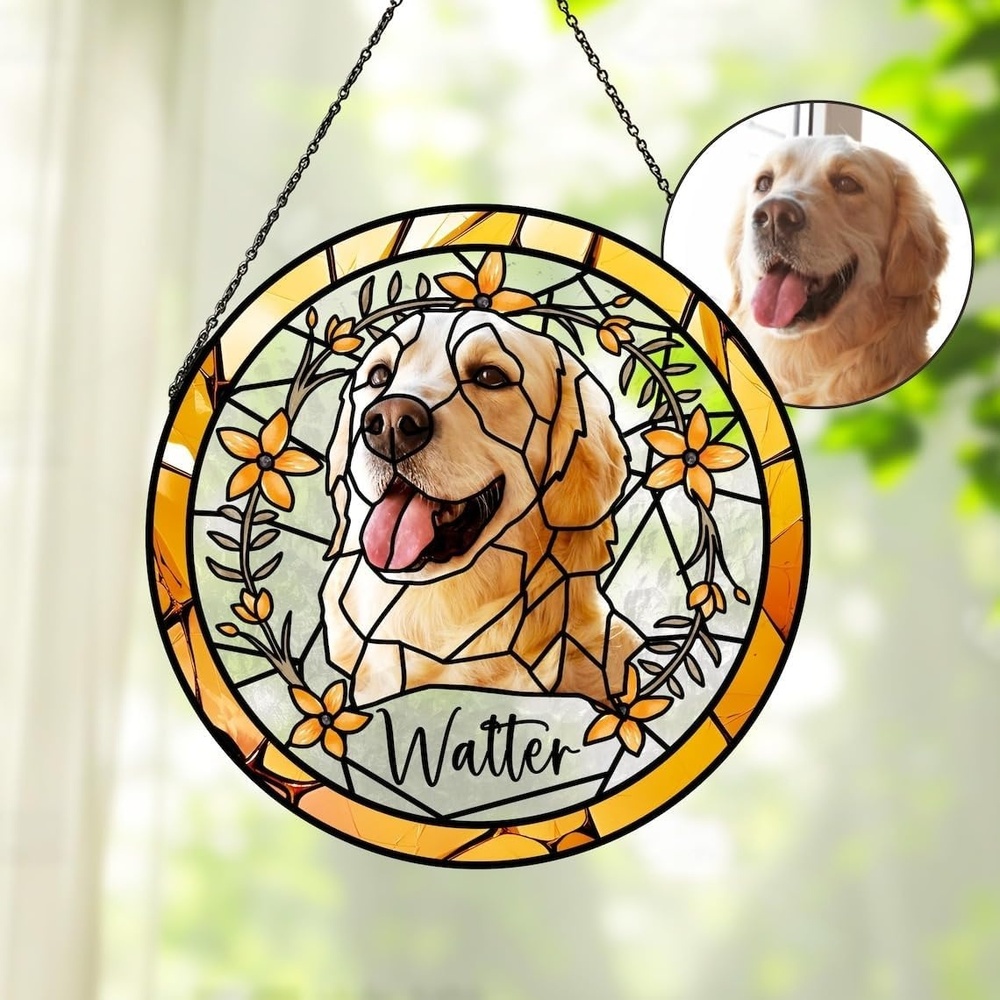 image:imageCustom Dog Portrait Stained Glass Catcher Pet Memorial Stained Glass Photo Catcher Staineds Glass Dog Memorial Loss of Dogs Sympathy Gift Personalized Pet Loss Gifts 11Design 2