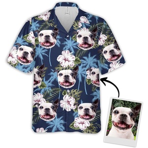 NAZENTI Custom Face Shirt, Personalized Hawaiian Shirt, Hawaiian Shirt for Men, Hawaiian Picture Shirts, Dog Face Shirts(Pattern 79)