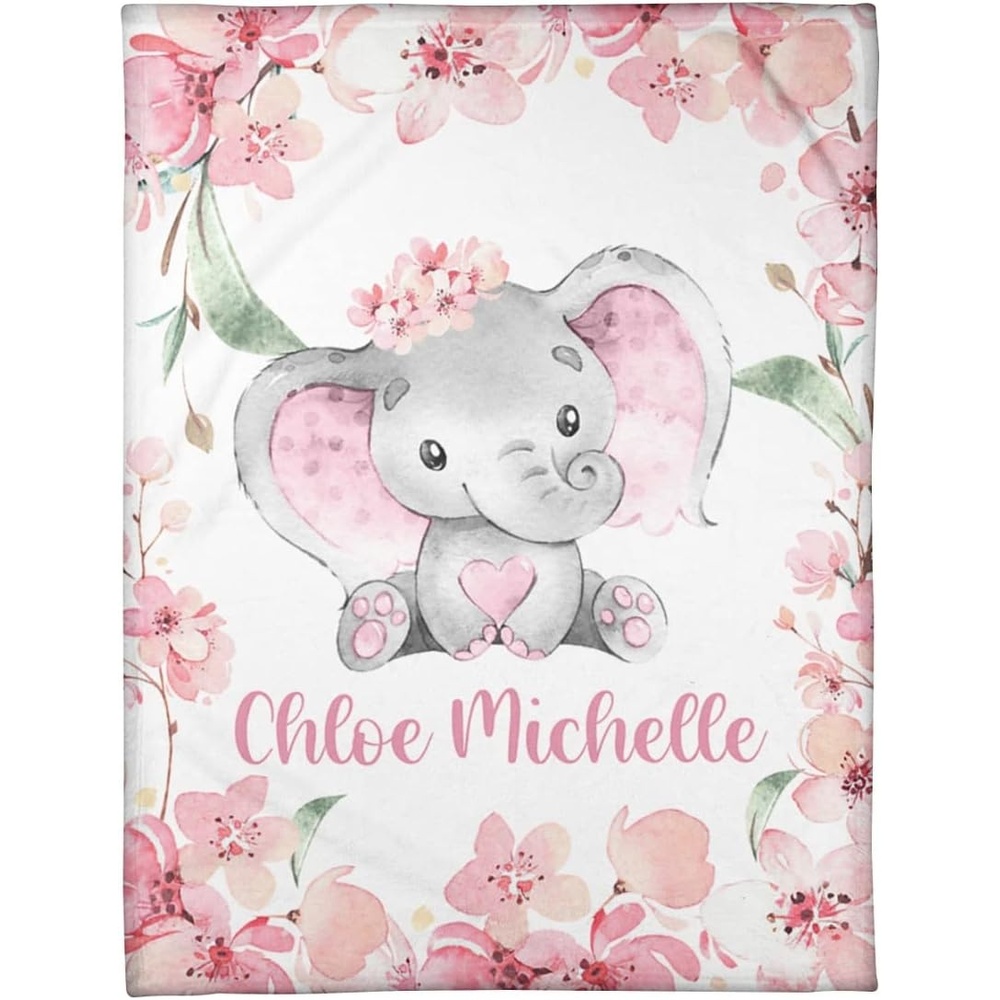 image:imagePersonalized Baby Blankets Baby Blanket for Girls with Name Elephant Blanket Custom Baby Blanket Gift for Baby Fleece Sherpa Baby Blanket Floral 1