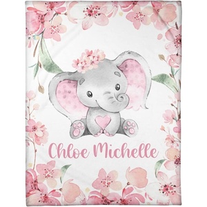 Personalized Baby Blankets – Baby Blanket for Girls with Name, Elephant Blanket – Custom Baby Blanket, Gift for Baby – Fleece, Sherpa Baby Blanket Floral 1