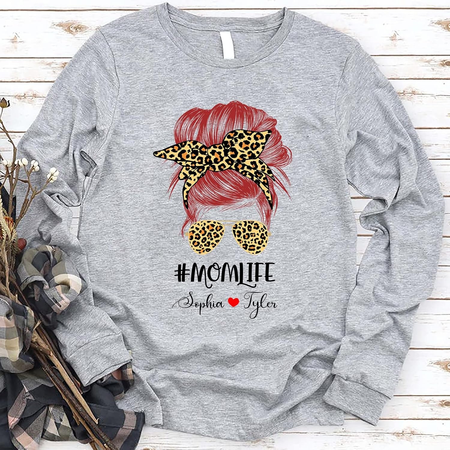 image:imageMom Life Sweatshirt Tshirt Long Sleeve Hoodie Mom Gift Leopard Glasses Hair Multi Color Customize Shirt Birthday Gifts for Mom Personalized Gifts for Women