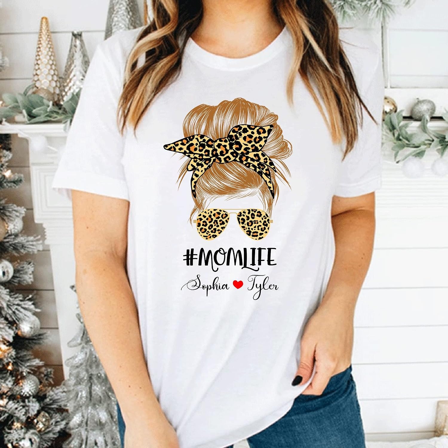 image:imageMom Life Sweatshirt Tshirt Long Sleeve Hoodie Mom Gift Leopard Glasses Hair Multi Color Customize Shirt Birthday Gifts for Mom Personalized Gifts for Women