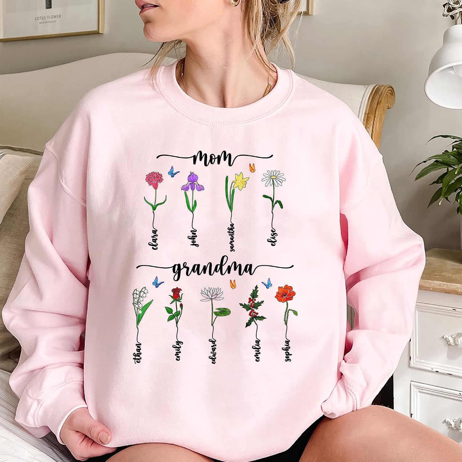 image:imageNAZENTI Birth Month Flower Family Personalized Grandma Shirt Mothers Day TShirt Custom Gift Grandmas Garden Grandma Design 1