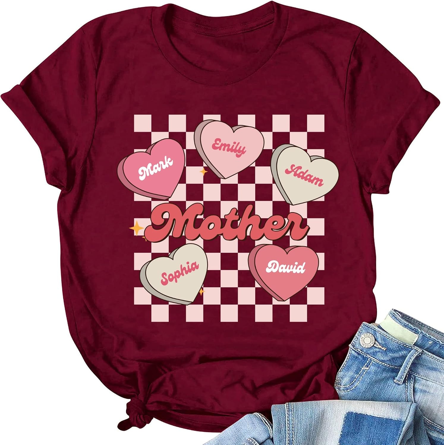 image:imageNAZENTI Personalized Grandma Shirt for WomenCustom Mom Nana Number Shirt with Kids Name Gift for Mothers Day Birthday3 Mother