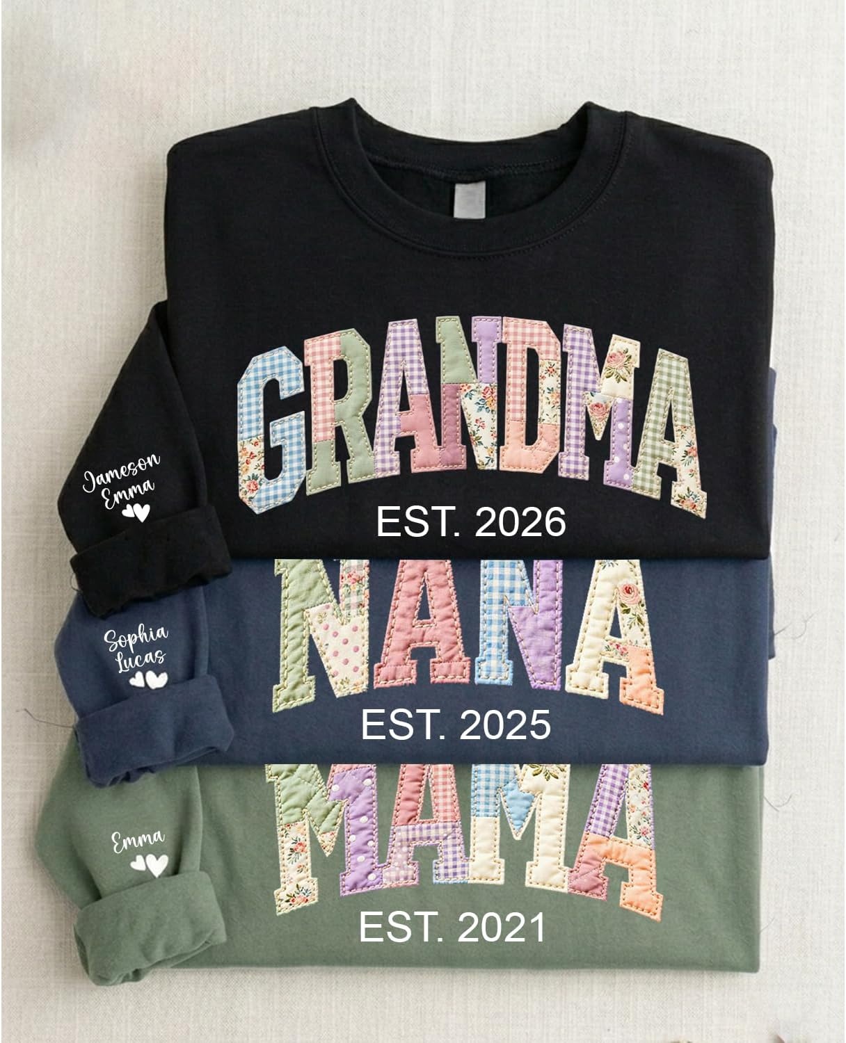 image:imageNAZENTI Personalized Patchwork Floral Mama Sweatshirt Custom Grandma Sweatshirt with Name on Sleeve Mothers Day Shirt GiftsYaya