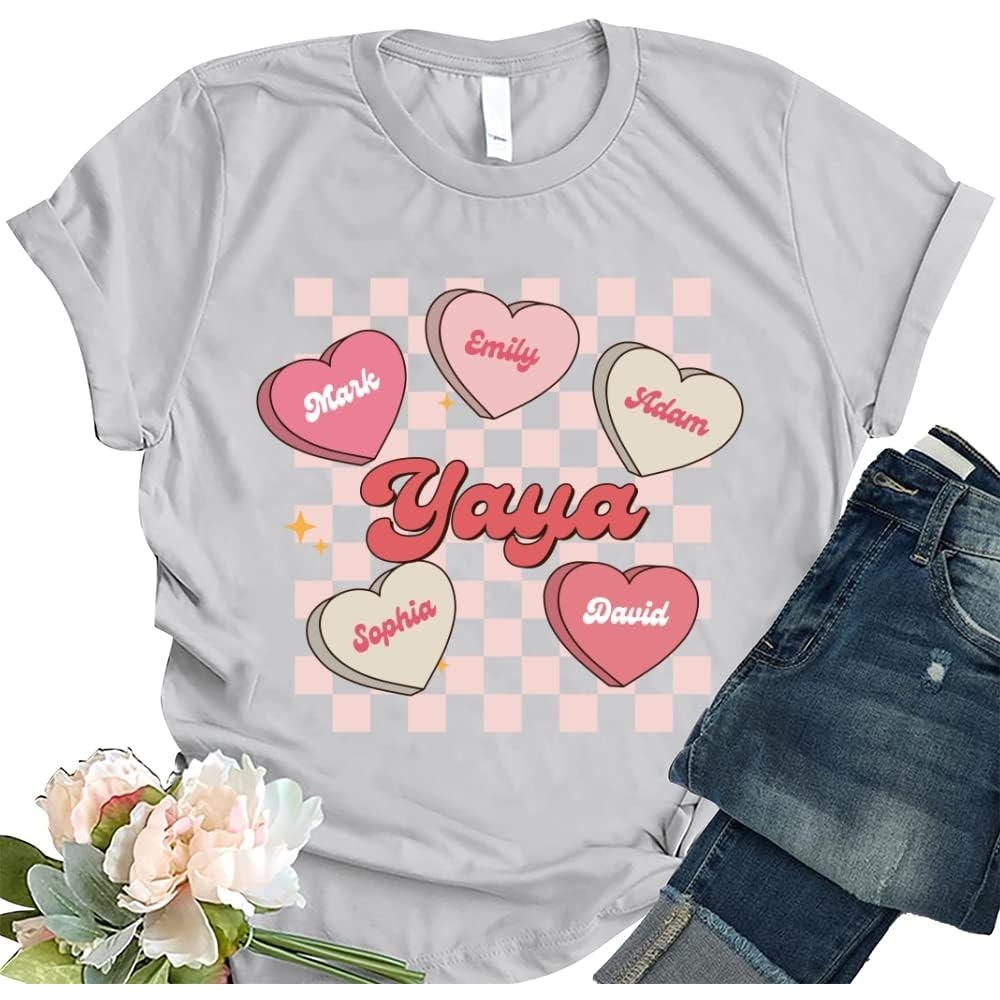 image:imageNAZENTI Personalized Grandma Shirt for WomenCustom Mom Nana Number Shirt with Kids Name Gift for Mothers Day Birthday3 Yaya