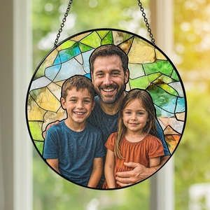 NAZENTI Personalized Grandmas Garden Stained Glass Suncatcher with Birth Month Flowers, Custom Mom’s Garden Window Hanging Ornament, Mothers Day Grandma Mom Gifts, Gifts for Nana Mimi(A1-photo)