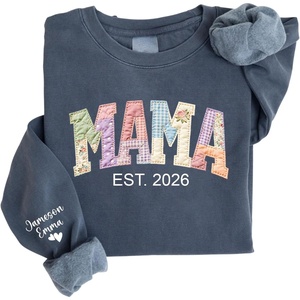 NAZENTI Personalized Patchwork Floral Mama Sweatshirt, Custom Grandma Sweatshirt with Name on Sleeve, Mothers Day Shirt Gifts(Mama)