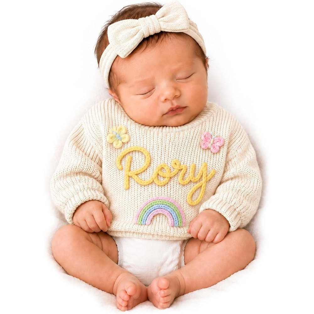 image:imageNAZENTI Baby Sweater Custom Halloween Baby Sweater Personalized Knit Sweater for Newborn Boys Girls with Hand EmbroideredStyle 4