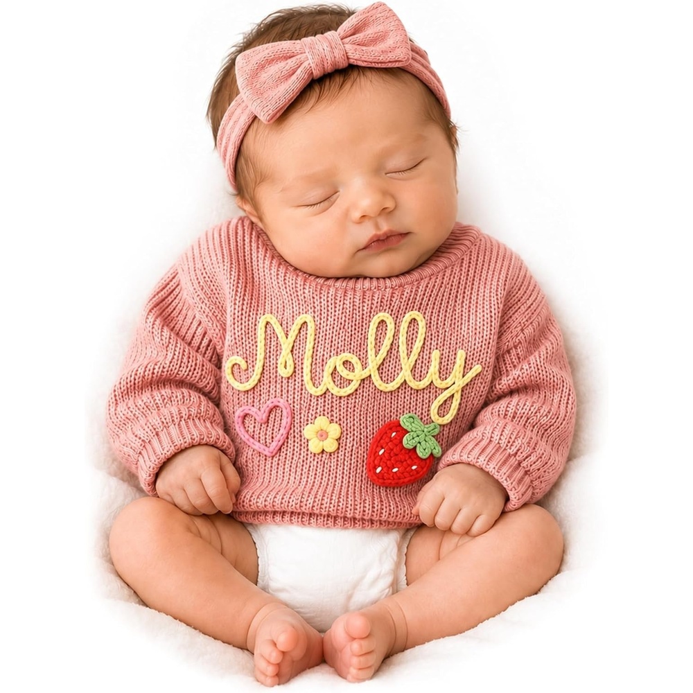 image:imageNAZENTI Baby Sweater Custom Halloween Baby Sweater Personalized Knit Sweater for Newborn Boys Girls with Hand EmbroideredStyle 5