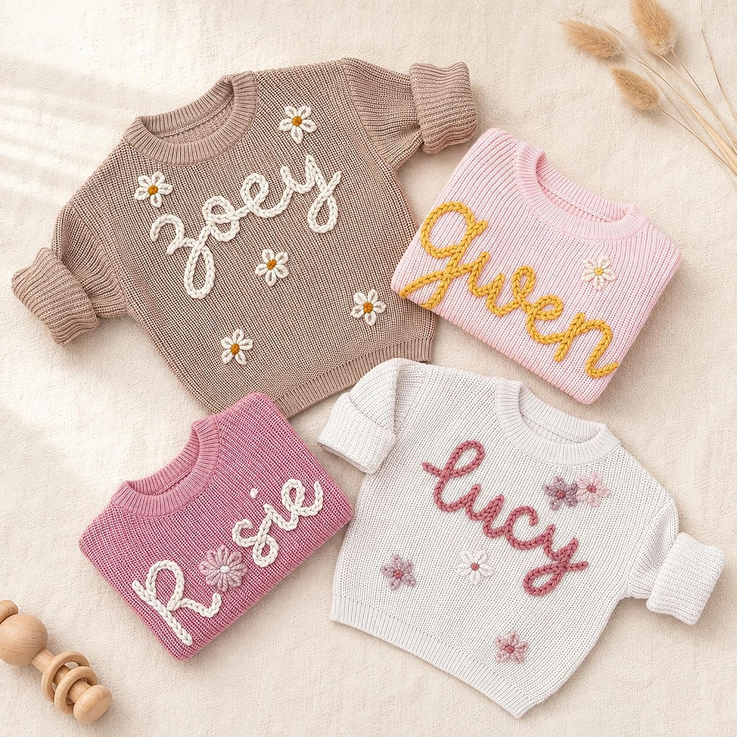 image:imageNAZENTI Personalized Baby Sweater with Name Custom HandEmbroidered Knit Pullover for Newborn Infant Toddler Girl Boy OutfitMulticolories