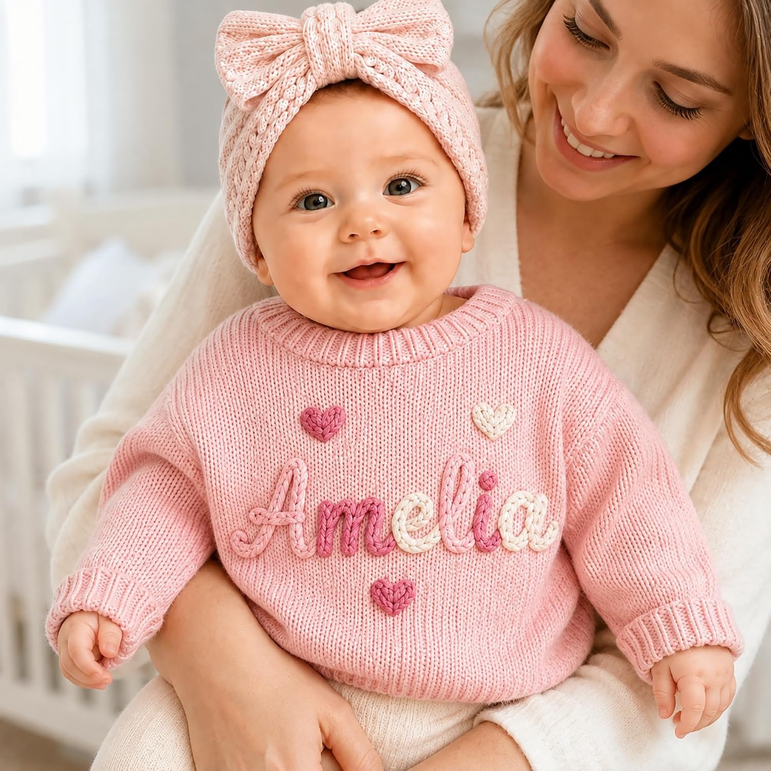 image:imageNAZENTI Personalized Baby Sweater with Name Custom HandEmbroidered Knit Pullover for Newborn Infant Toddler Girl Boy OutfitMulticolories