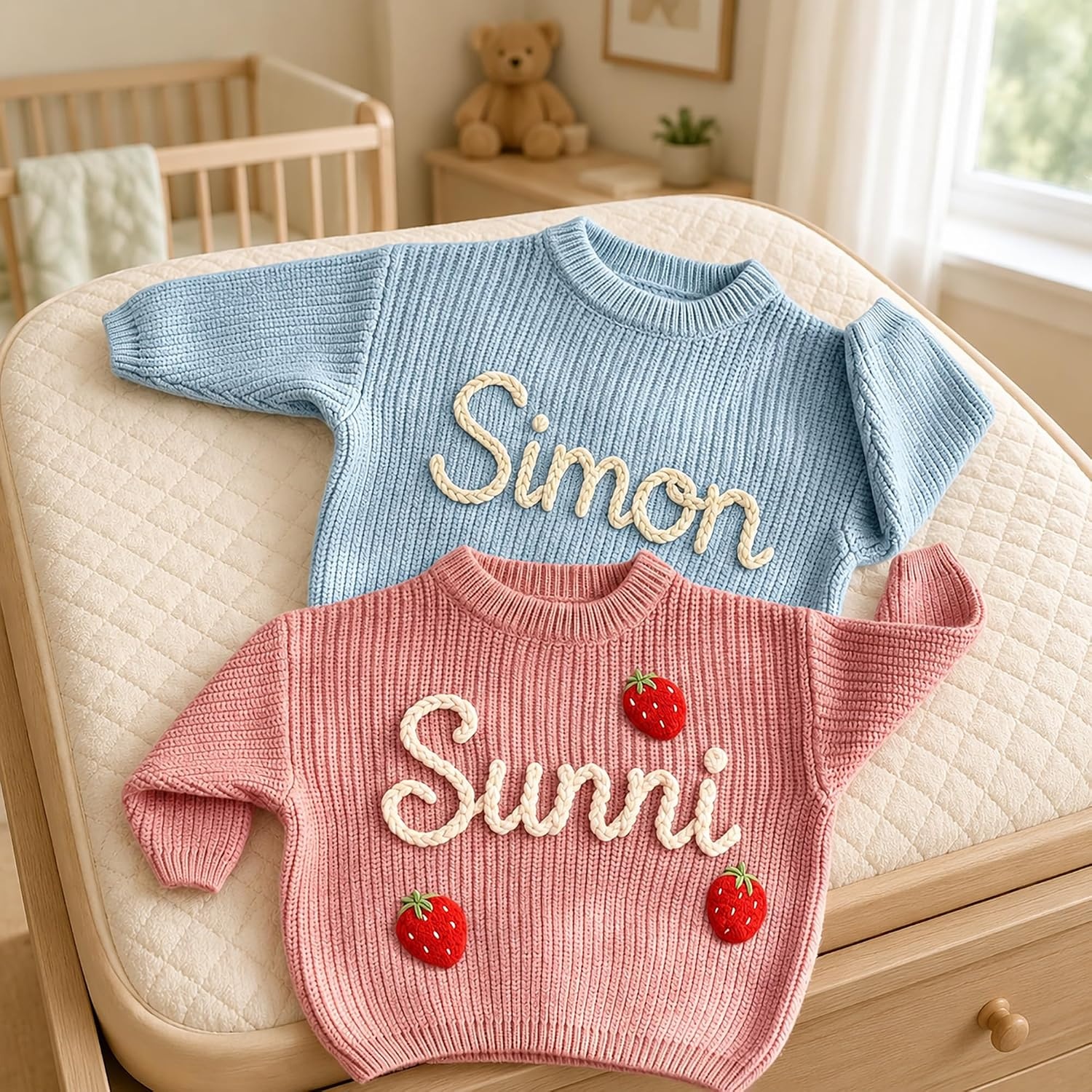 image:imageNAZENTI Personalized Baby Sweater with Name Custom HandEmbroidered Knit Pullover for Newborn Infant Toddler Girl Boy OutfitMulticolories
