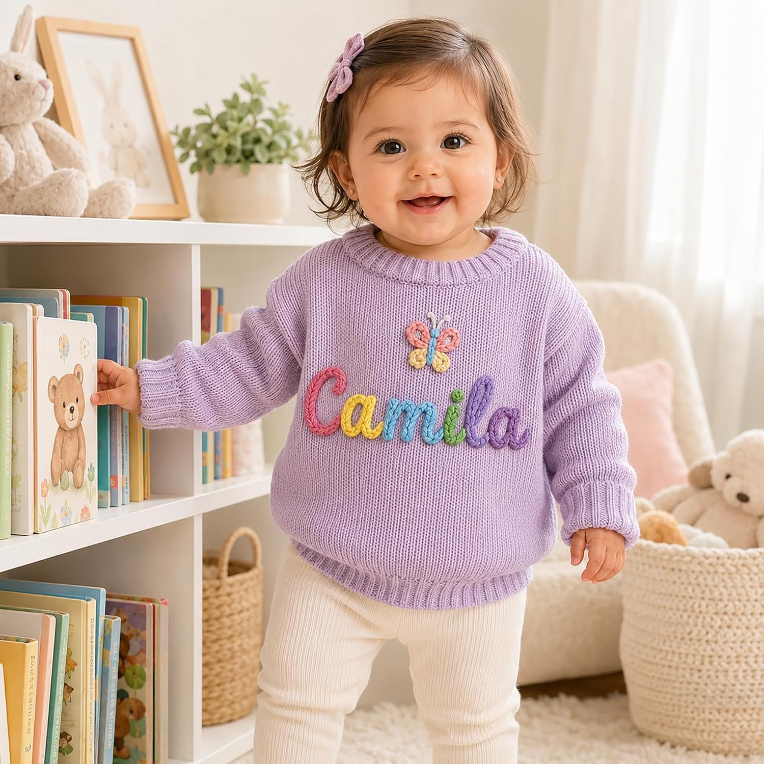 image:imageNAZENTI Personalized Baby Sweater with Name Custom HandEmbroidered Knit Pullover for Newborn Infant Toddler Girl Boy OutfitMulticolories