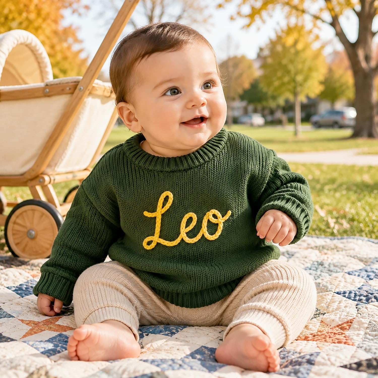 image:imageNAZENTI Personalized Baby Sweater with Name Custom HandEmbroidered Knit Pullover for Newborn Infant Toddler Girl Boy OutfitSweater Ds1