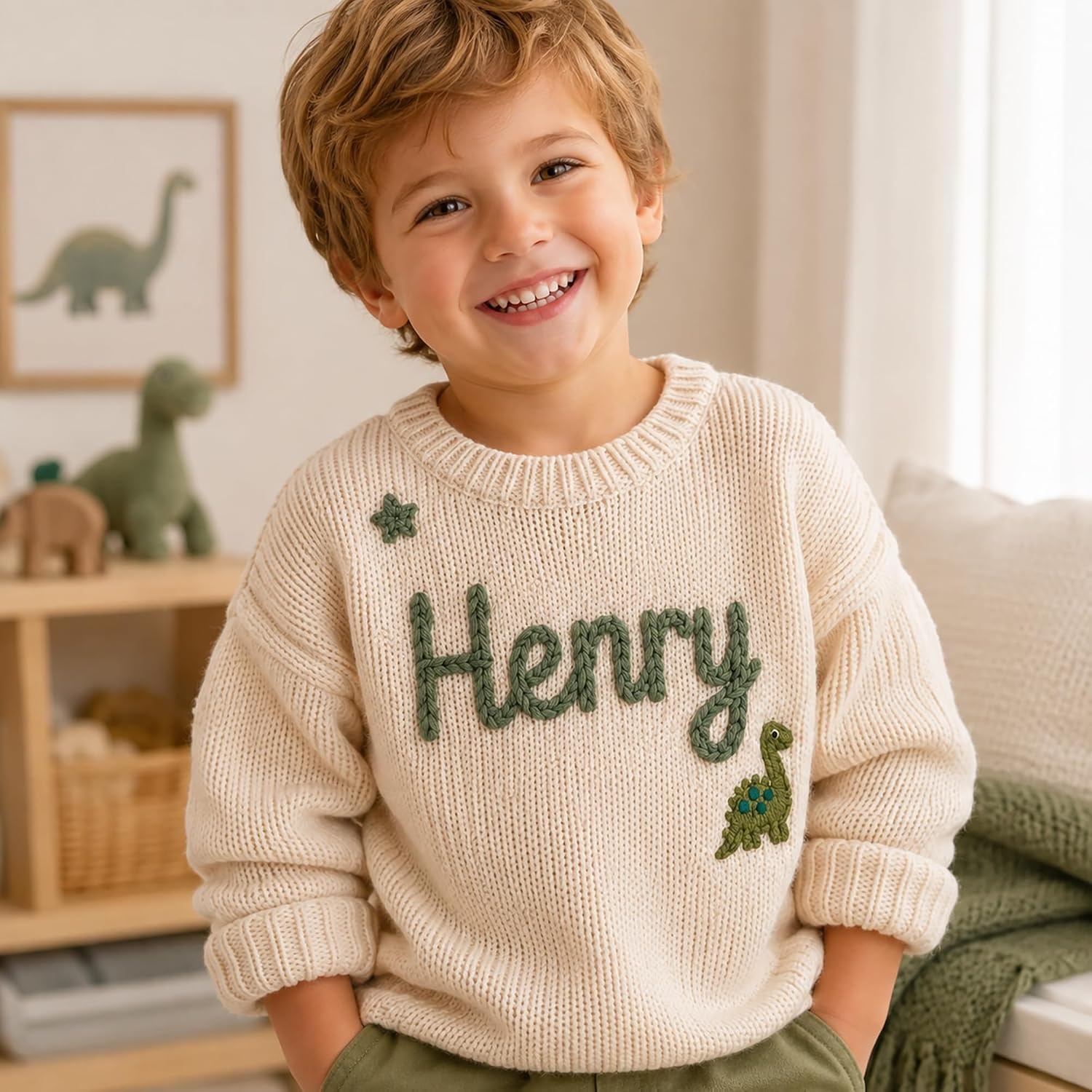 image:imageNAZENTI Personalized Baby Sweater with Name Custom HandEmbroidered Knit Pullover for Newborn Infant Toddler Girl Boy OutfitSweater Ds1