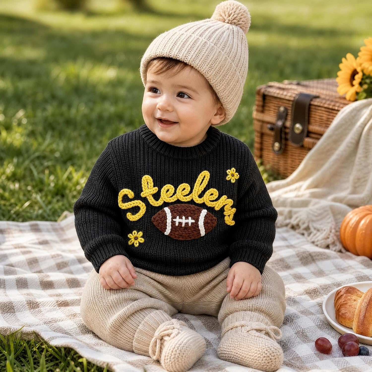 image:imageNAZENTI Personalized Baby Sweater with Name Custom HandEmbroidered Knit Pullover for Newborn Infant Toddler Girl Boy OutfitSweater Ds3Sport