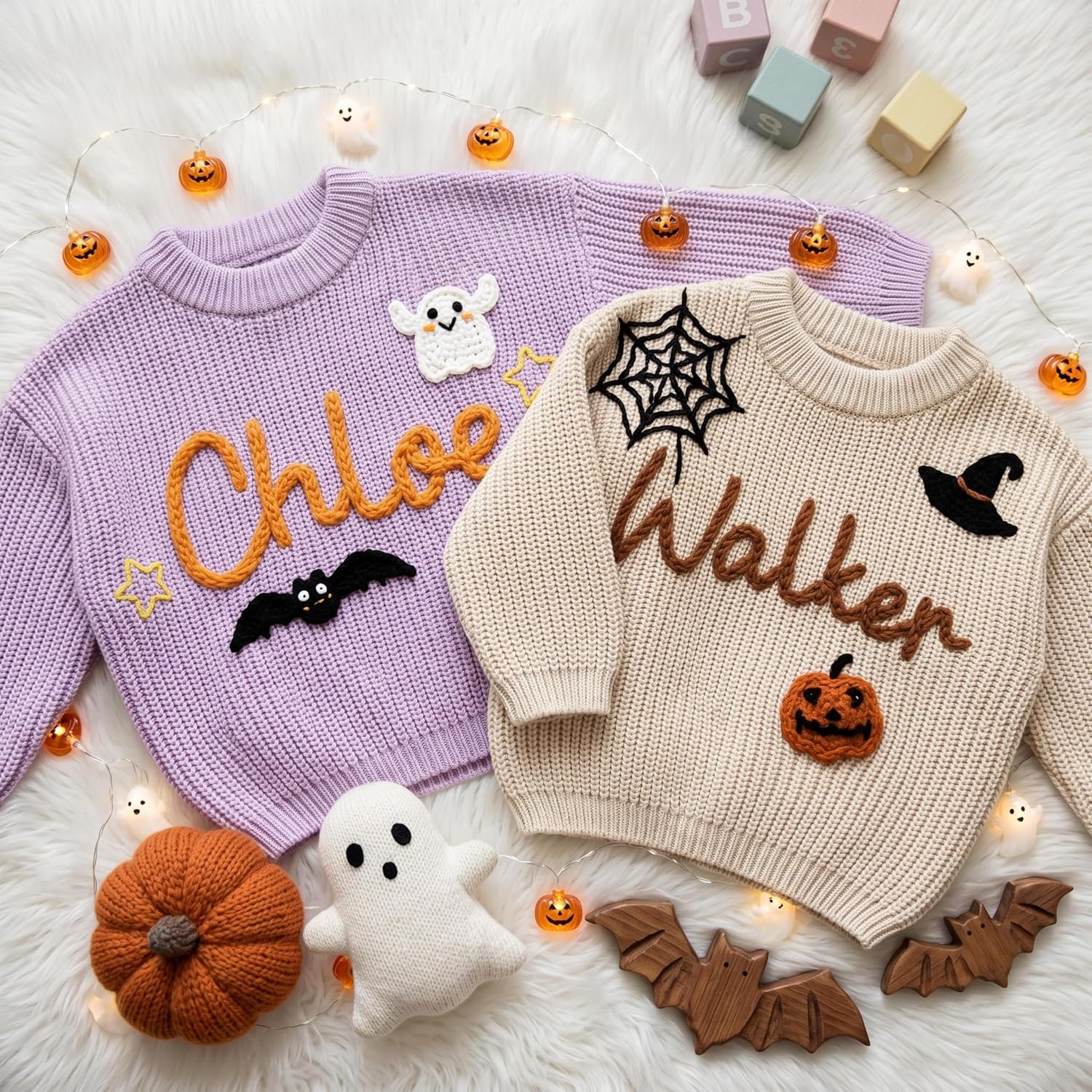 image:imageNAZENTI Personalized Baby Sweater with Name Custom HandEmbroidered Knit Pullover for Newborn Infant Toddler Girl Boy OutfitSweater Ds4Halloween