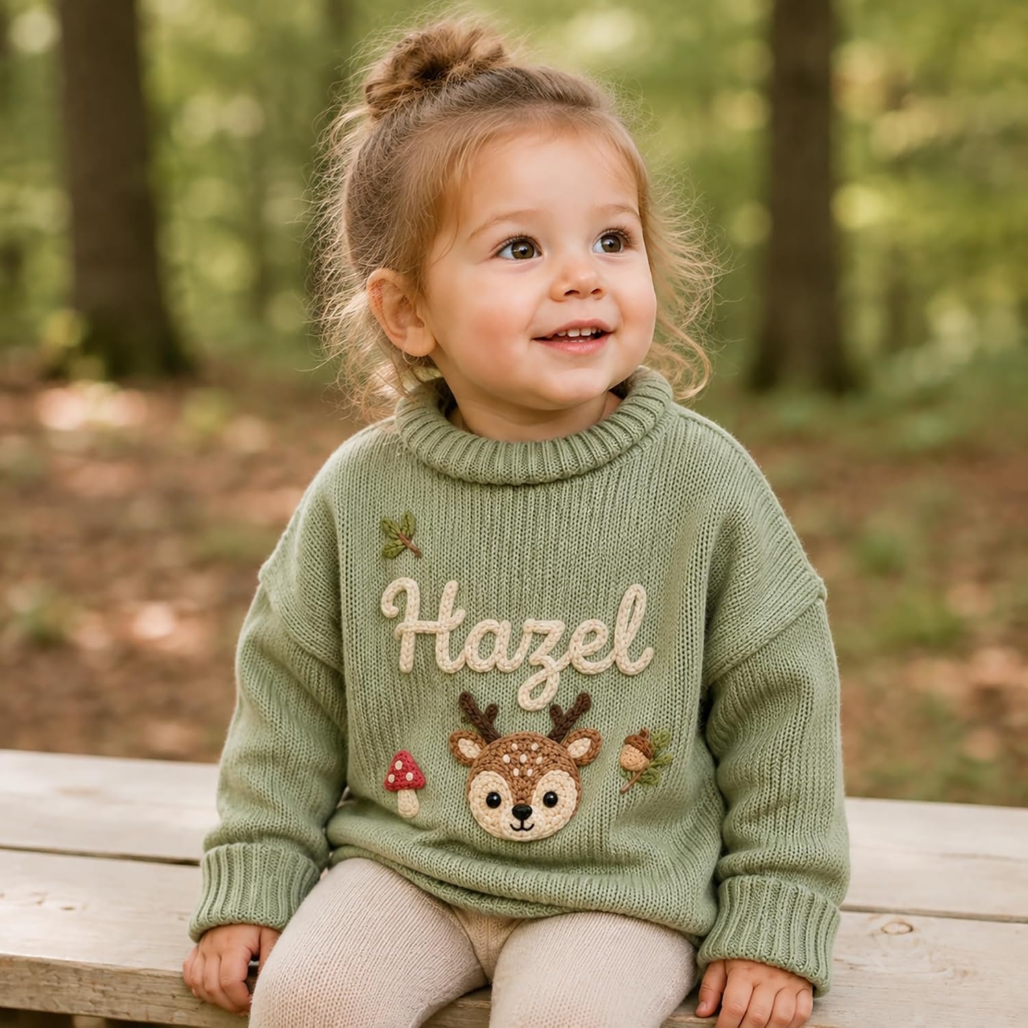 image:imageNAZENTI Personalized Baby Sweater with Name Custom HandEmbroidered Knit Pullover for Newborn Infant Toddler Girl Boy OutfitSweaterWoodland