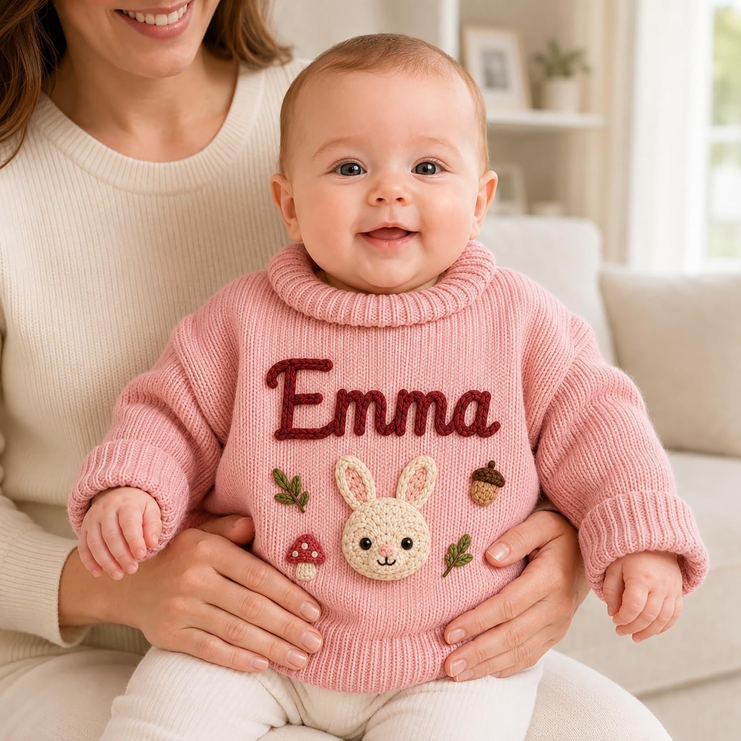 image:imageNAZENTI Personalized Baby Sweater with Name Custom HandEmbroidered Knit Pullover for Newborn Infant Toddler Girl Boy OutfitSweaterWoodland
