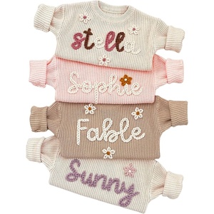 NAZENTI Personalized Baby Sweater with Name, Custom Hand-Embroidered Knit Pullover for Newborn Infant Toddler Girl Boy Outfit(Multicolories)