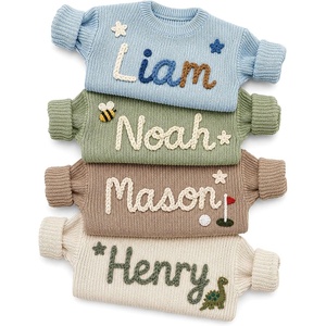 NAZENTI Personalized Baby Sweater with Name, Custom Hand-Embroidered Knit Pullover for Newborn Infant Toddler Girl Boy Outfit(Sweater Ds1)