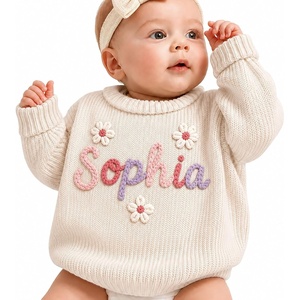 NAZENTI Personalized Baby Sweater with Name, Custom Hand-Embroidered Knit Pullover for Newborn Infant Toddler Girl Boy Outfit(Sweater Ds2)