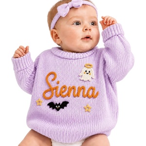 NAZENTI Personalized Baby Sweater with Name, Custom Hand-Embroidered Knit Pullover for Newborn Infant Toddler Girl Boy Outfit(Sweater Ds4/Halloween)